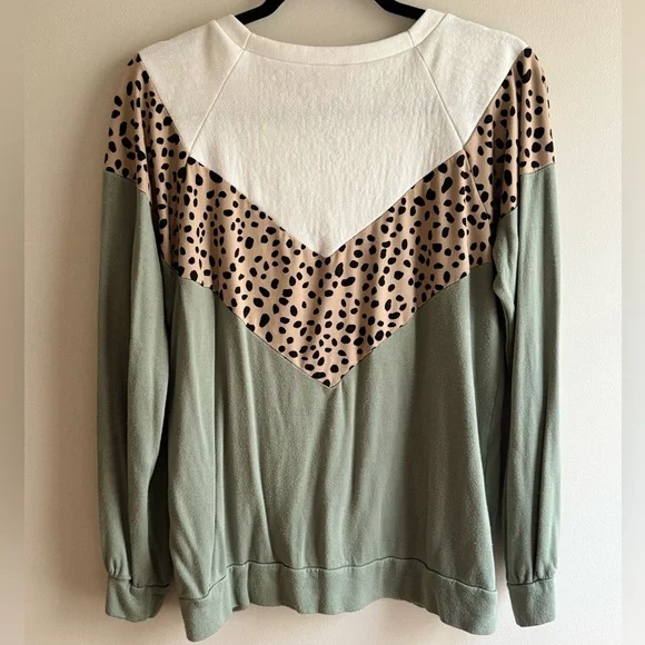 Pink Lily Green Brown and Tan Leopard Print Sweatshirt - Picture 6 of 6